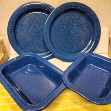 Vintage Blue & White Speckled Dinnerware - 4 PC