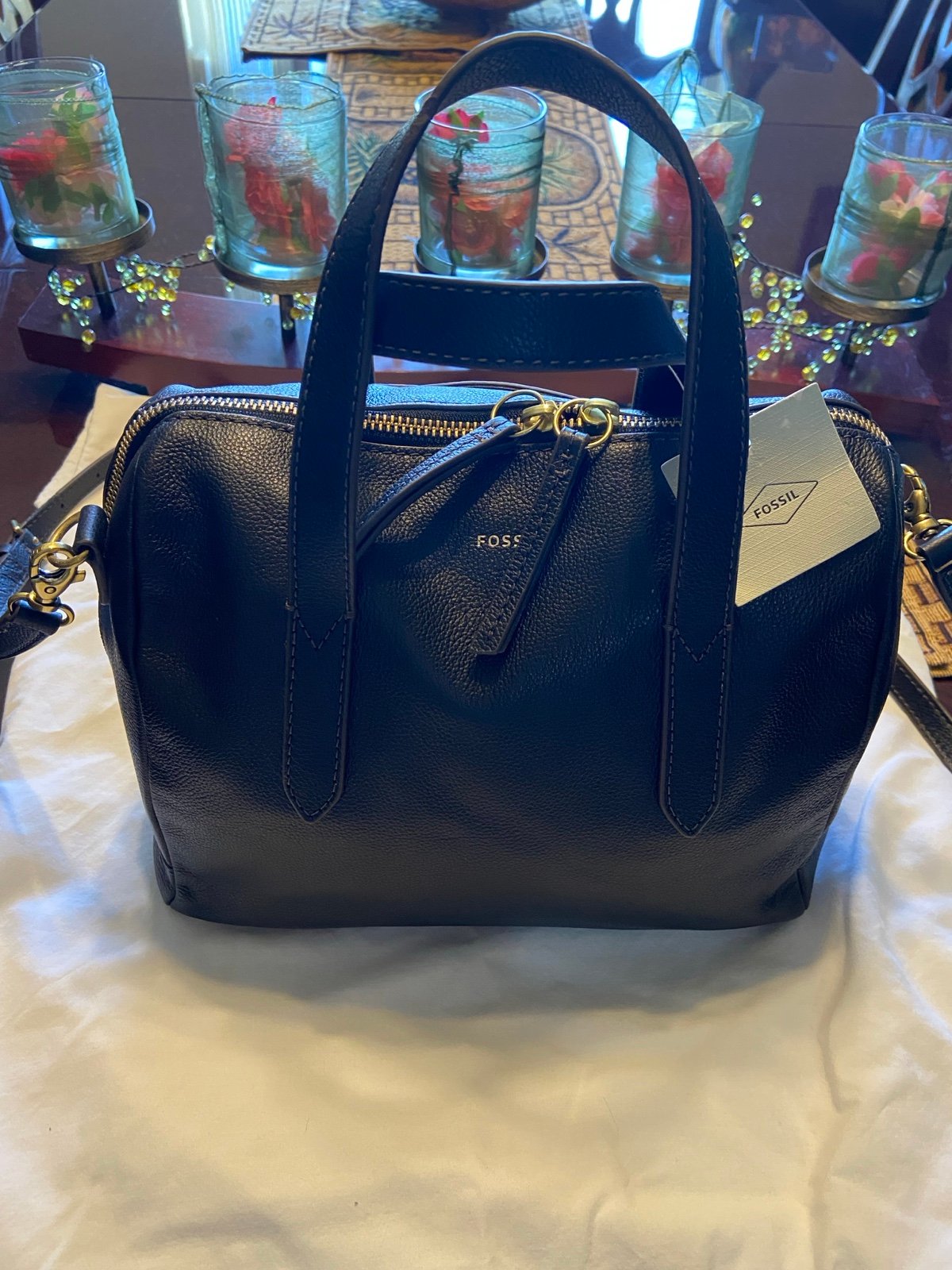 Fossil Hailey Black Leather Satchel /Crossbody bag
