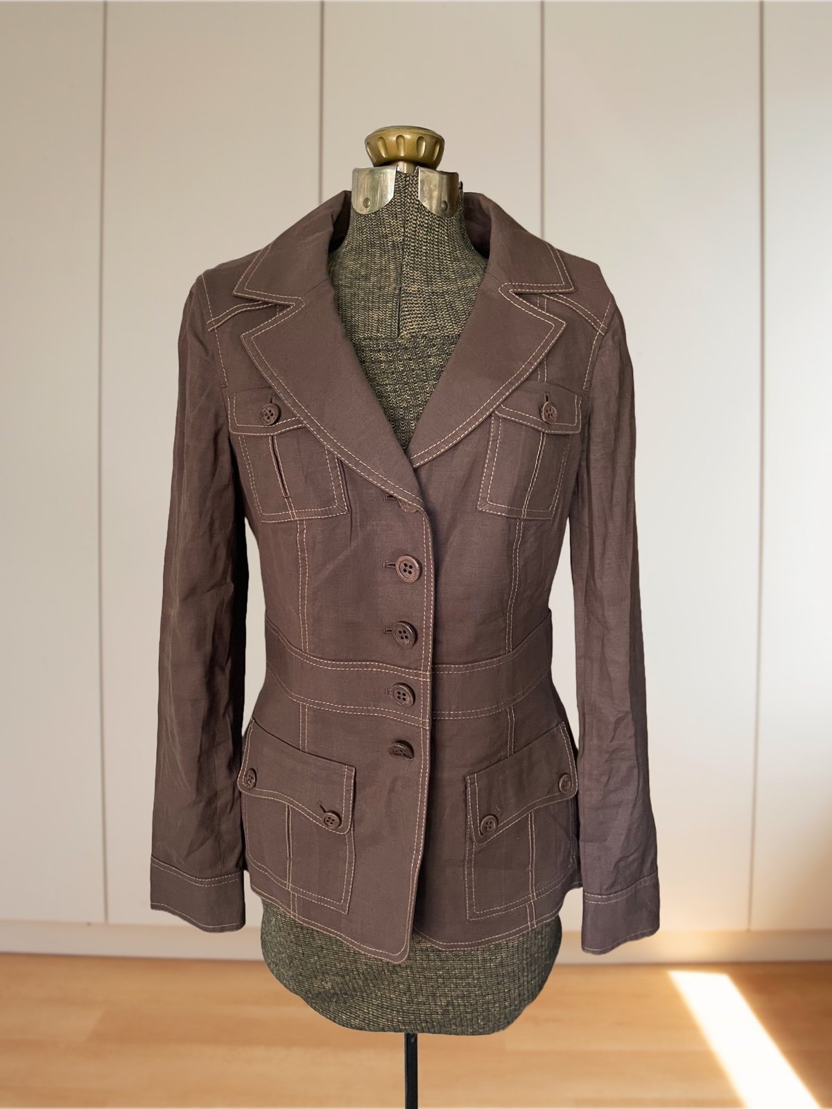 Classiques Entier Women's Brown Linen Safari Jacket Vintage Utility Y2K Size 10