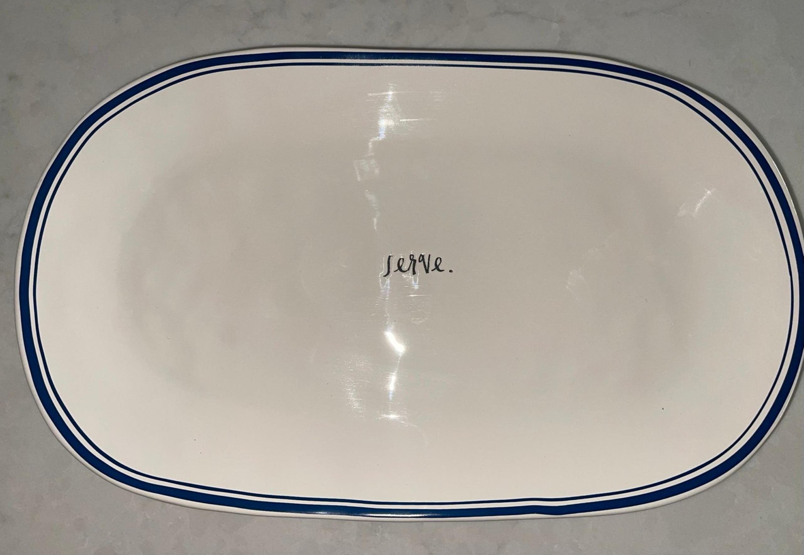 Rae Dunn SERVE Serving Platter blue trim