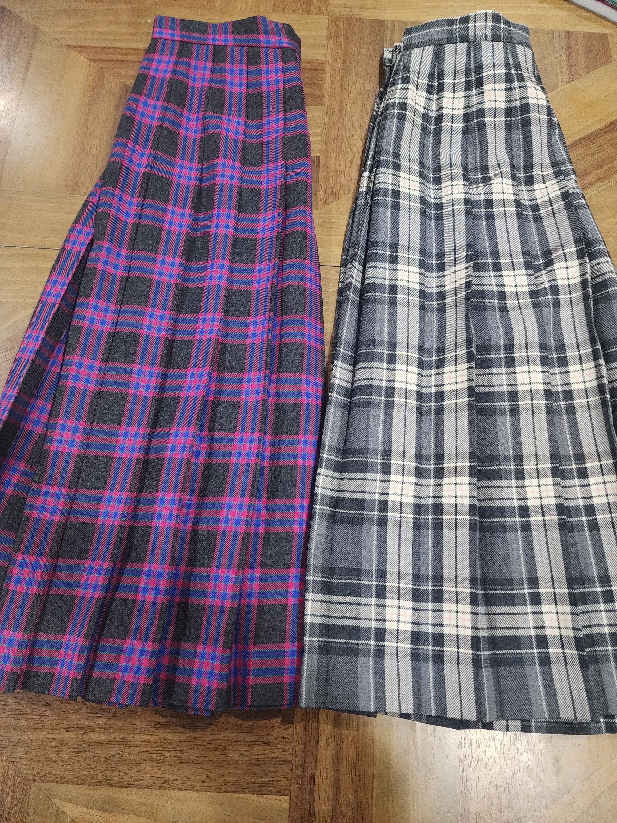 Talbots Plaid Pleated Wool Skirts, Size 10 & 10P, Heather Grey, Dark Grey w/Pink