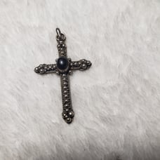 VTG Sterling Silver Oynx Cross Pendant Signed AHM 925