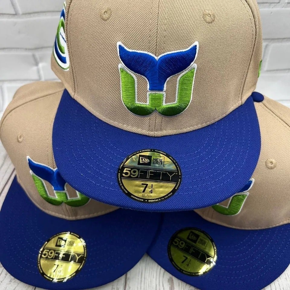 Hartford Whalers NHL 7 1/4 59Fifty New Era Hat Fitted Cap Blue Brown Men