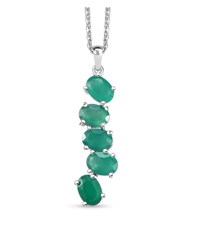 Green Onyx Scattered Stone Pendant & Necklace in .925 Sterling Silver