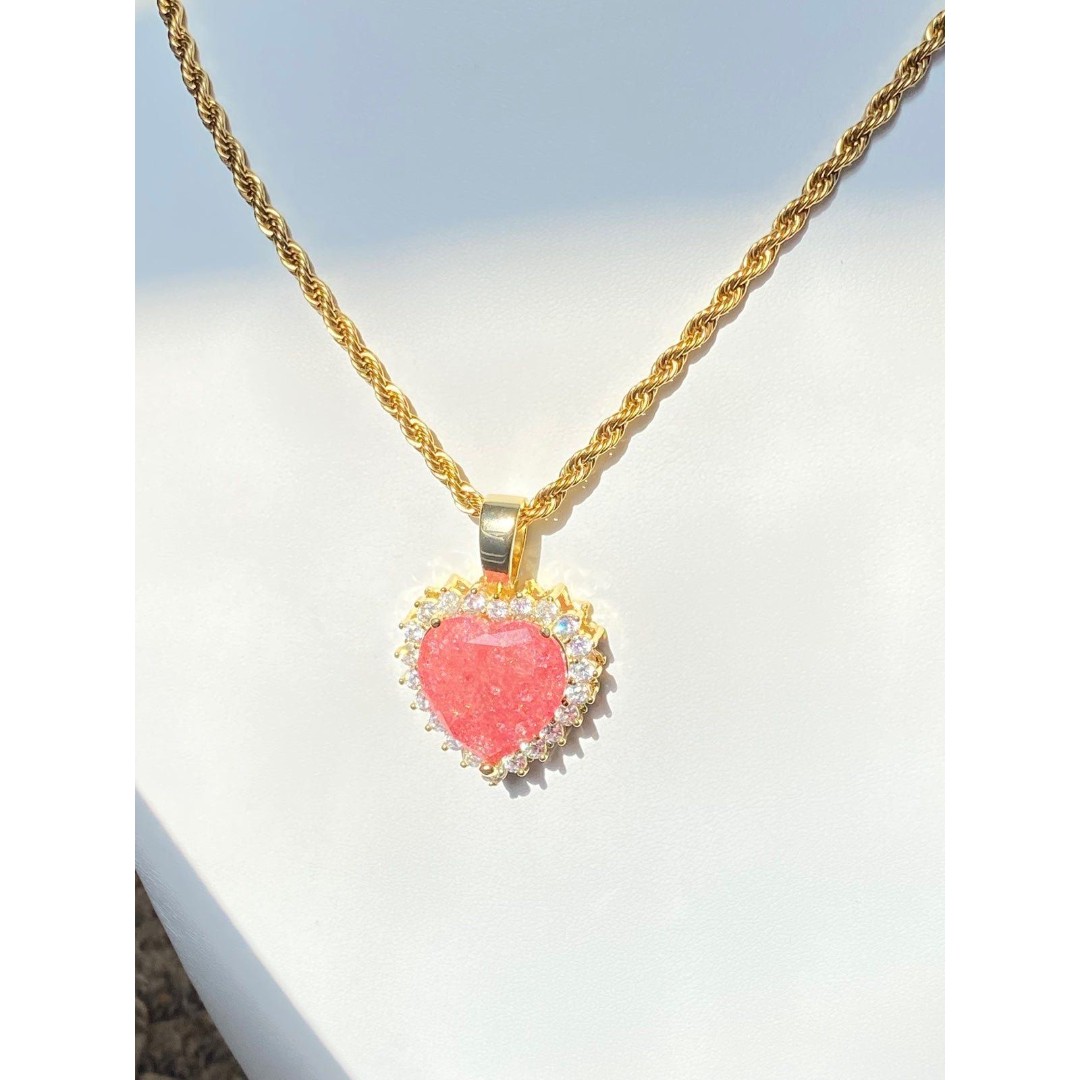 Large Pink Heart Pendant Necklace