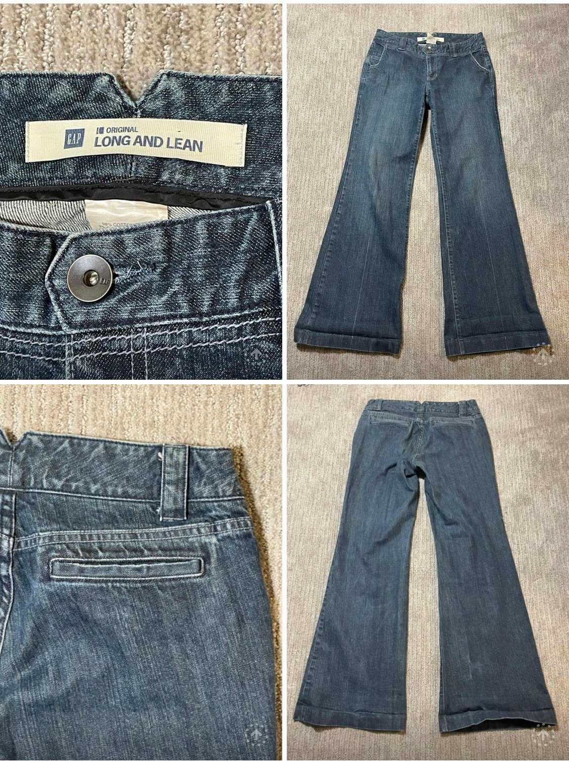 Gap long and lean flare jeans womens sz 6 mid rise dark wash denim Y2K retro