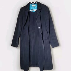 Amanda Smith Pinstripe Dress Suit 2pc Dress + Long Blazer Jacket Size 12 Navy