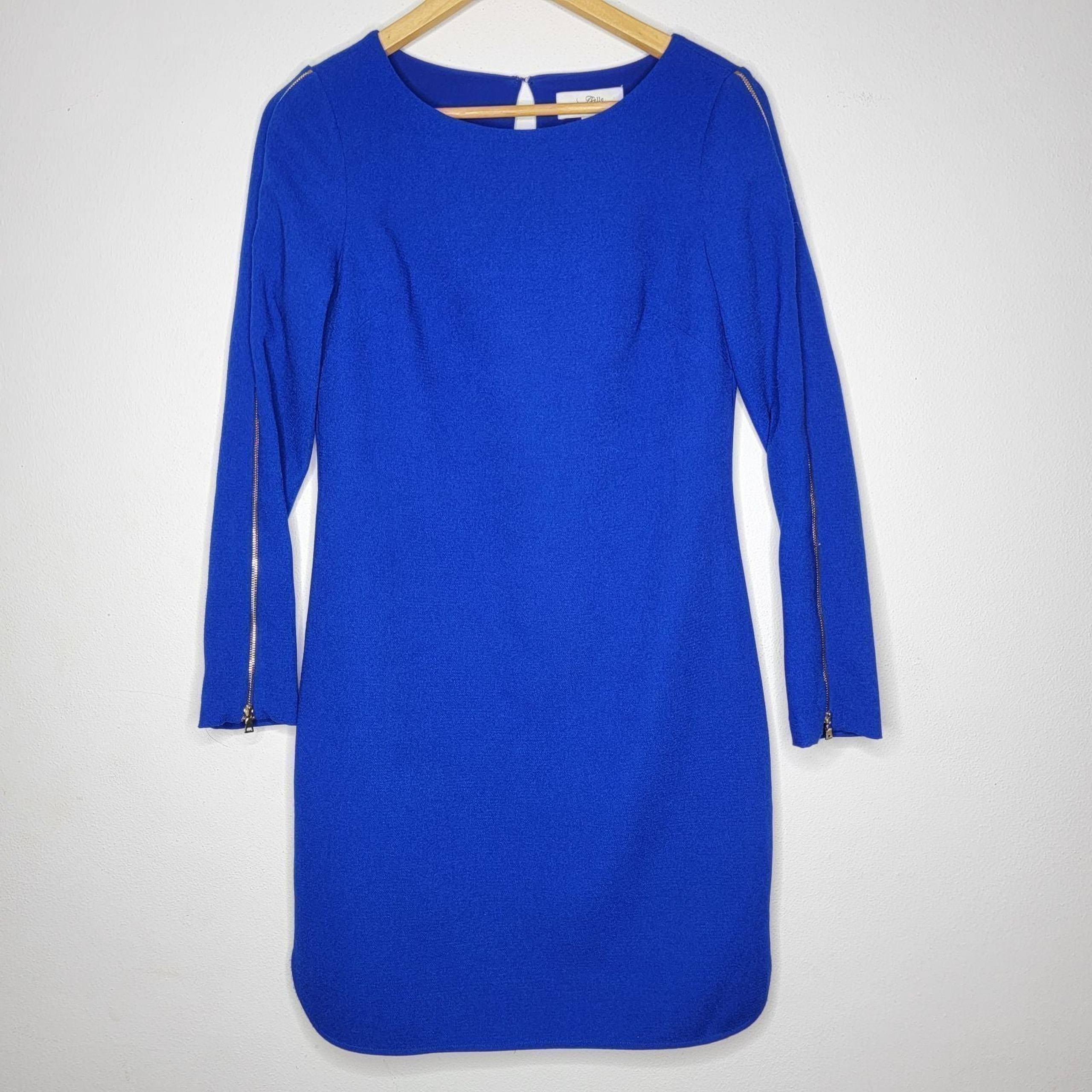 Belle by Badgley Mischka Size 2 Solid Blue Zipper Long Sleeves Women's Dress