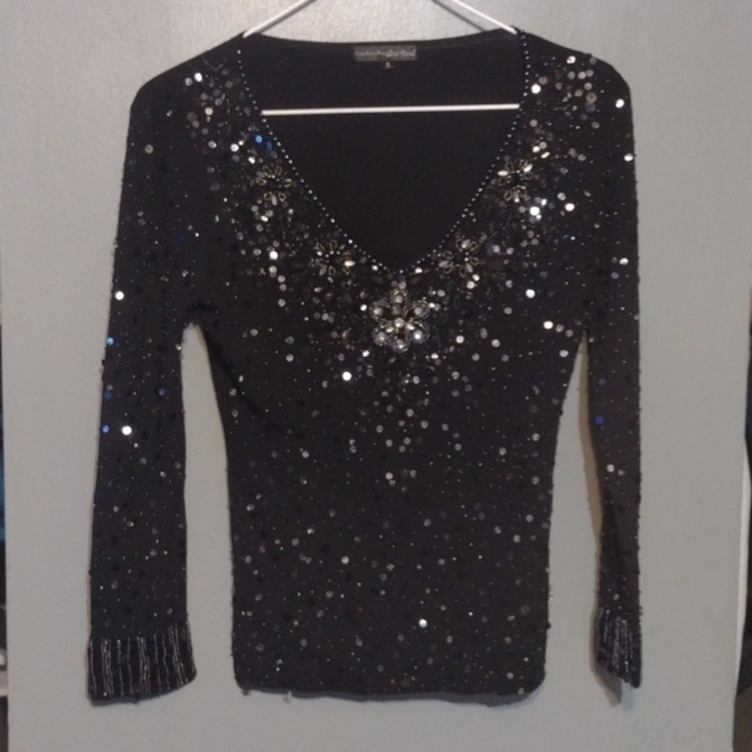 Pierri new York equipment beaded black long sleeve shirts that small holiday