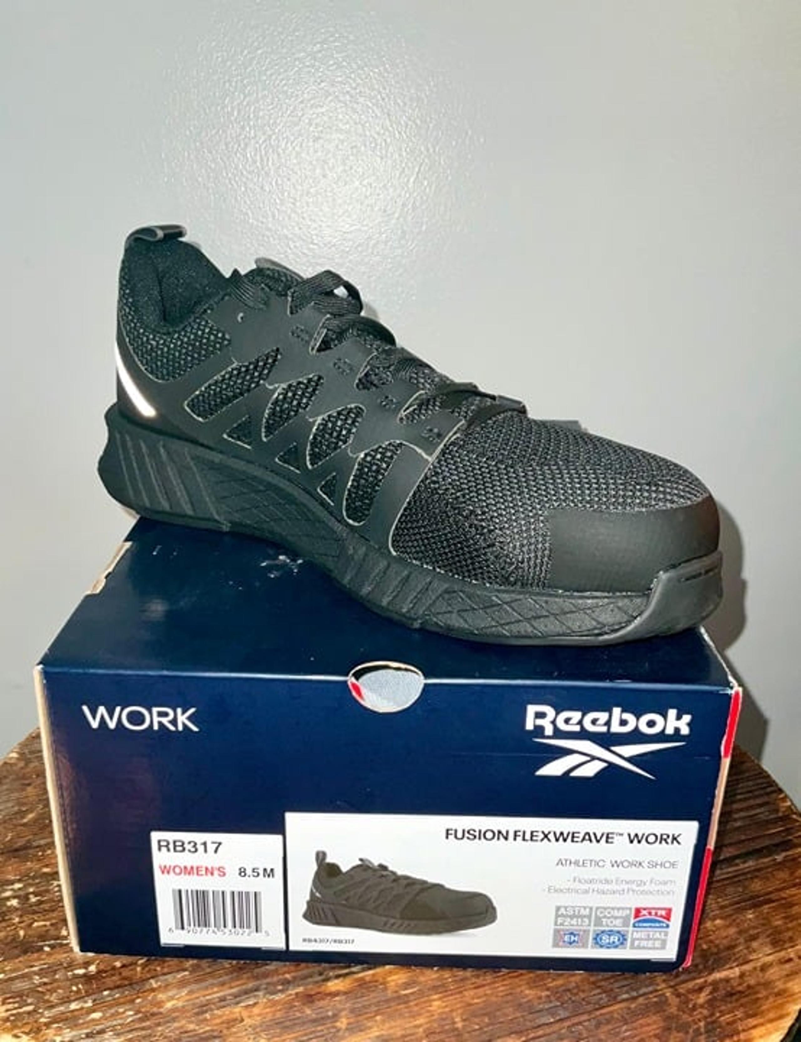 REEBOK NWTO Composite Safety Toe, Fusion Flexweave Black Workshoe, 8.5M