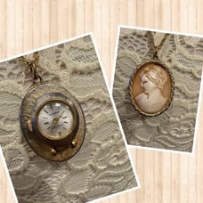 Vintage Cameo Watch, Vintage Clinton Cameo Clock Pendant Necklace, Watches