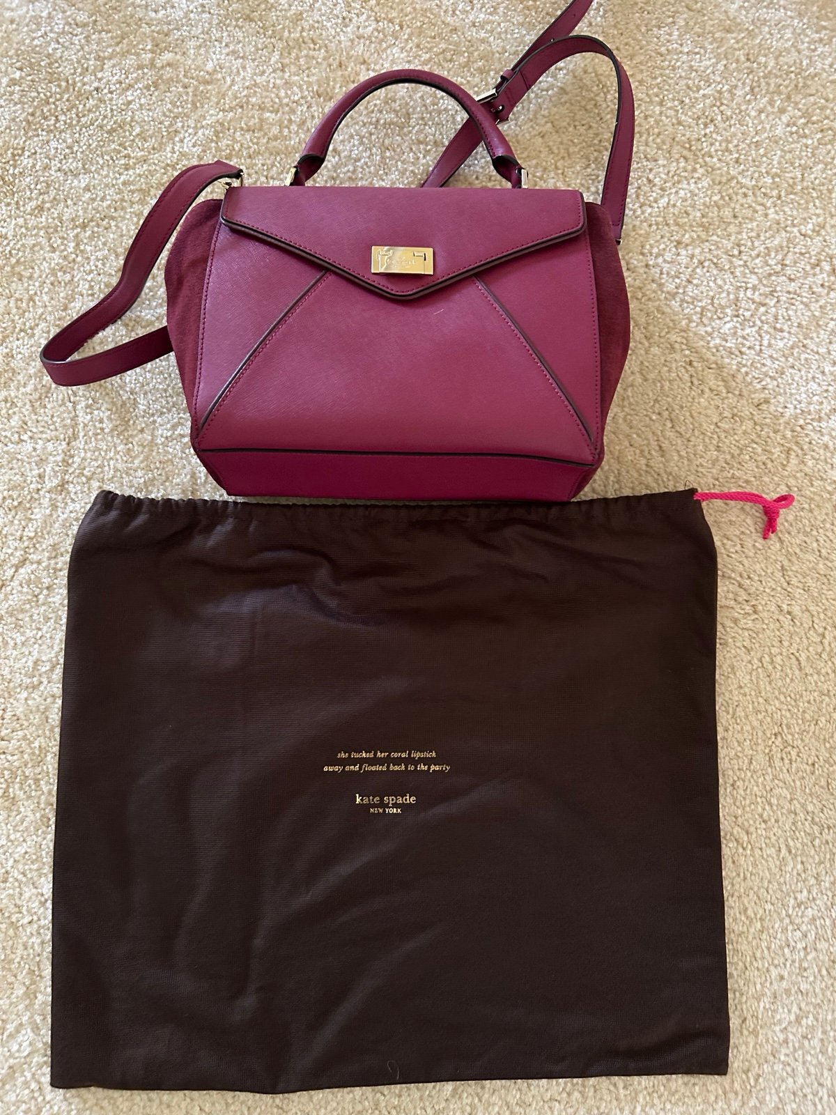 Kate spade large burgundy suede & saffiano leather bag