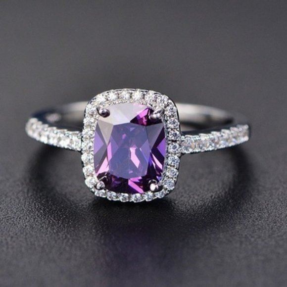 Stamped 925 Silver Purple Amethyst Ring