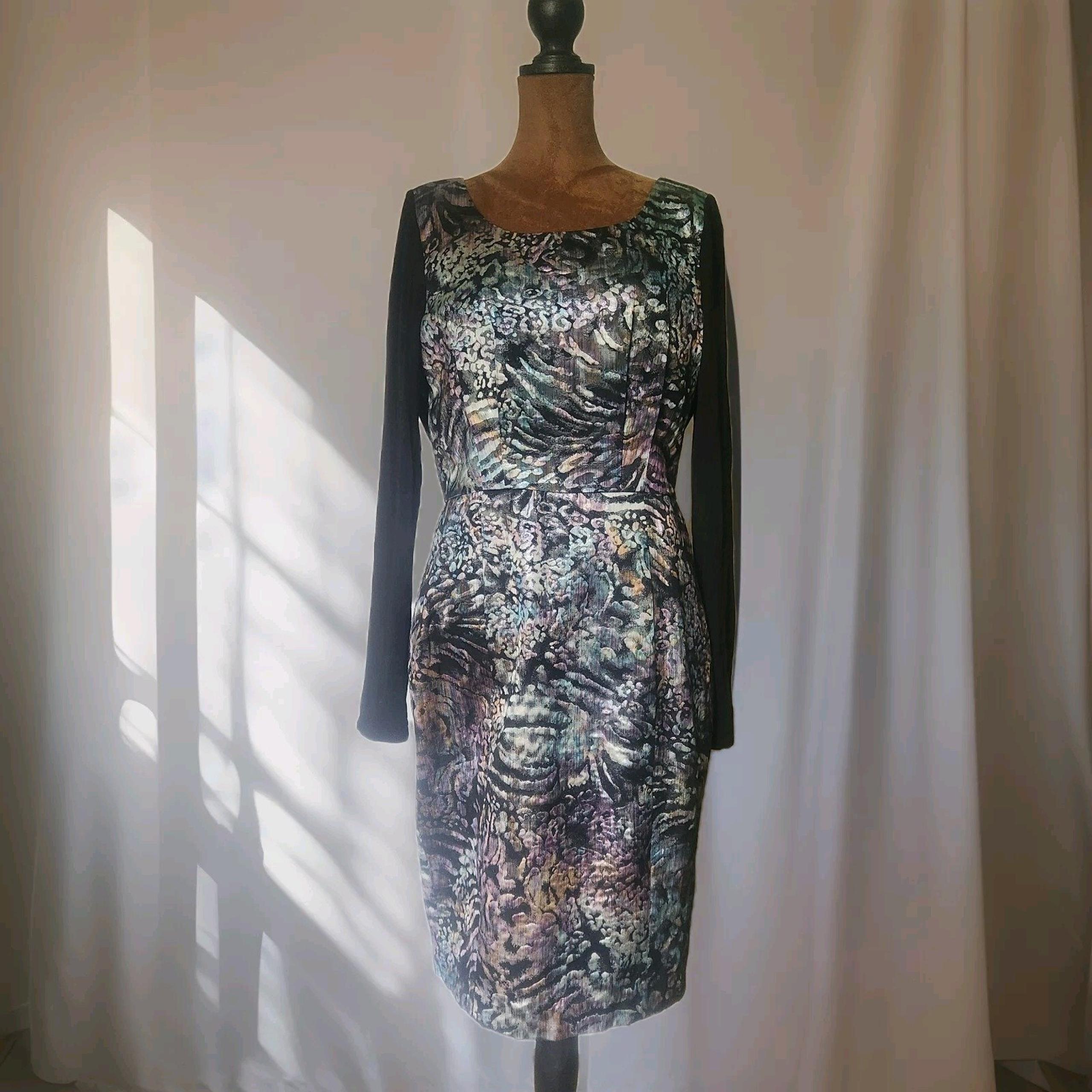 Tracy Reese Dress Size 10 Metallic Animal Print Knee Length Sheath Colorful