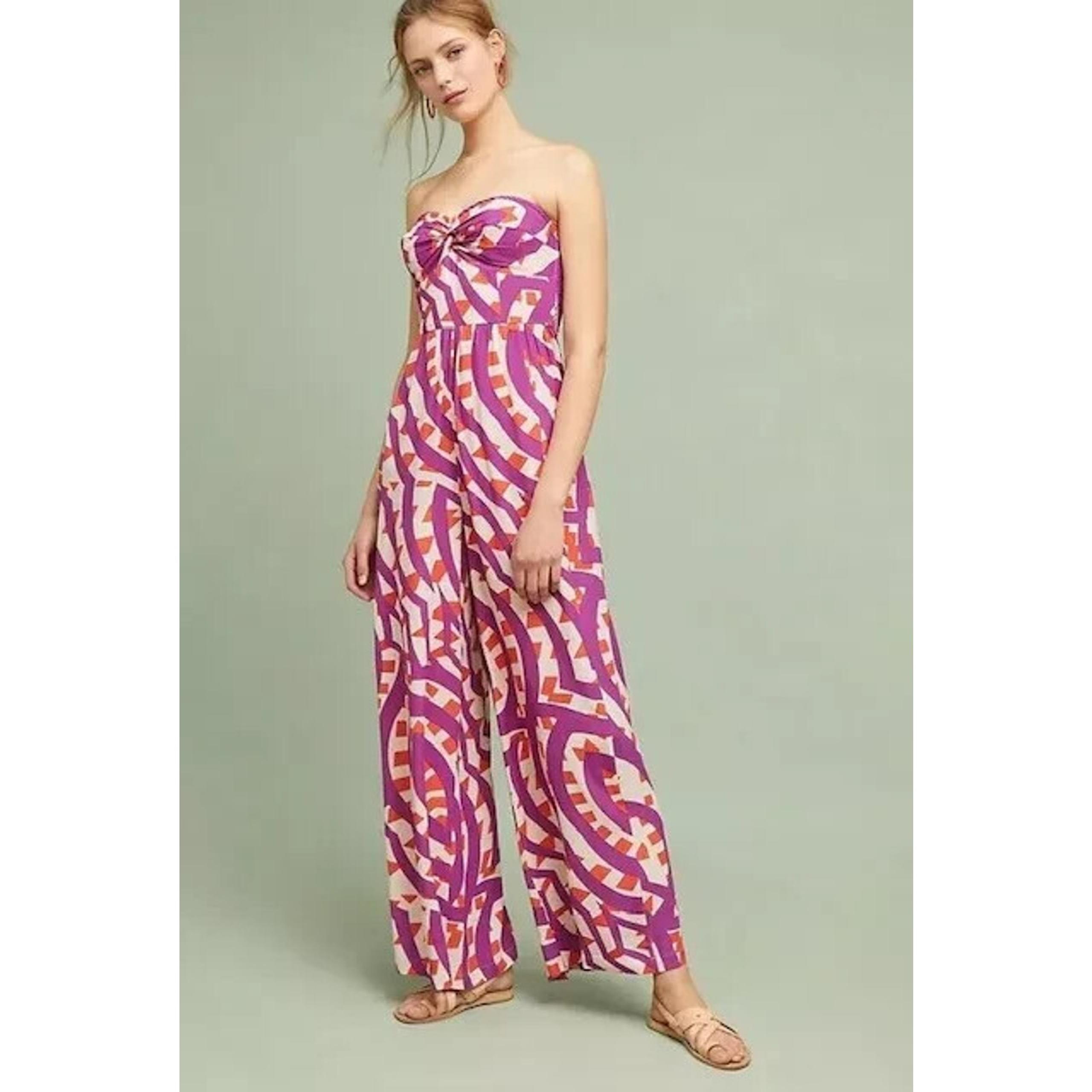 NWT Tracy Reese x Anthropologie Geometric Strapless Wide Leg Jumpsuit Size 6 FS