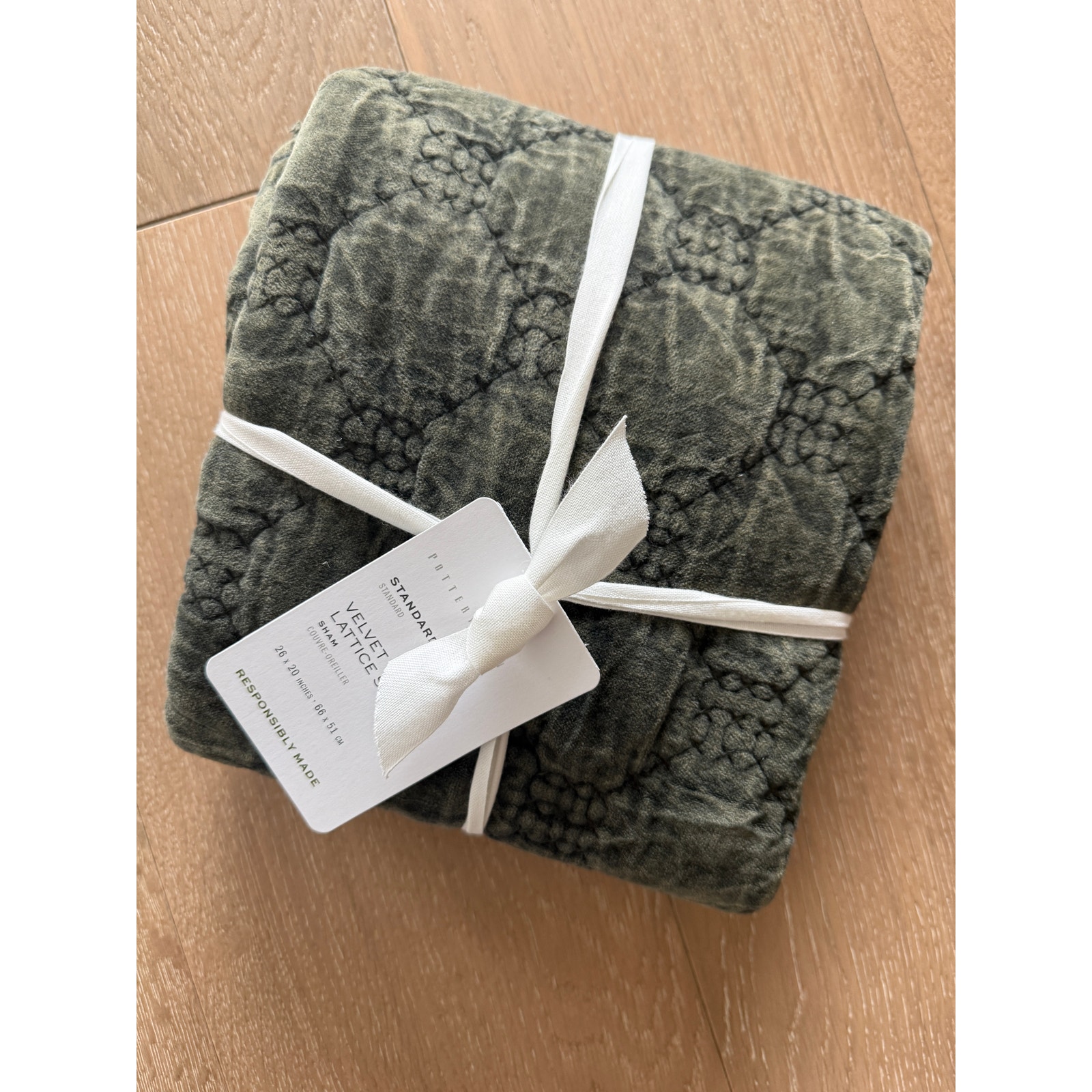 New Pottery Barn Velvet Lattice Stitch Loden Green Standard Pillow Sham