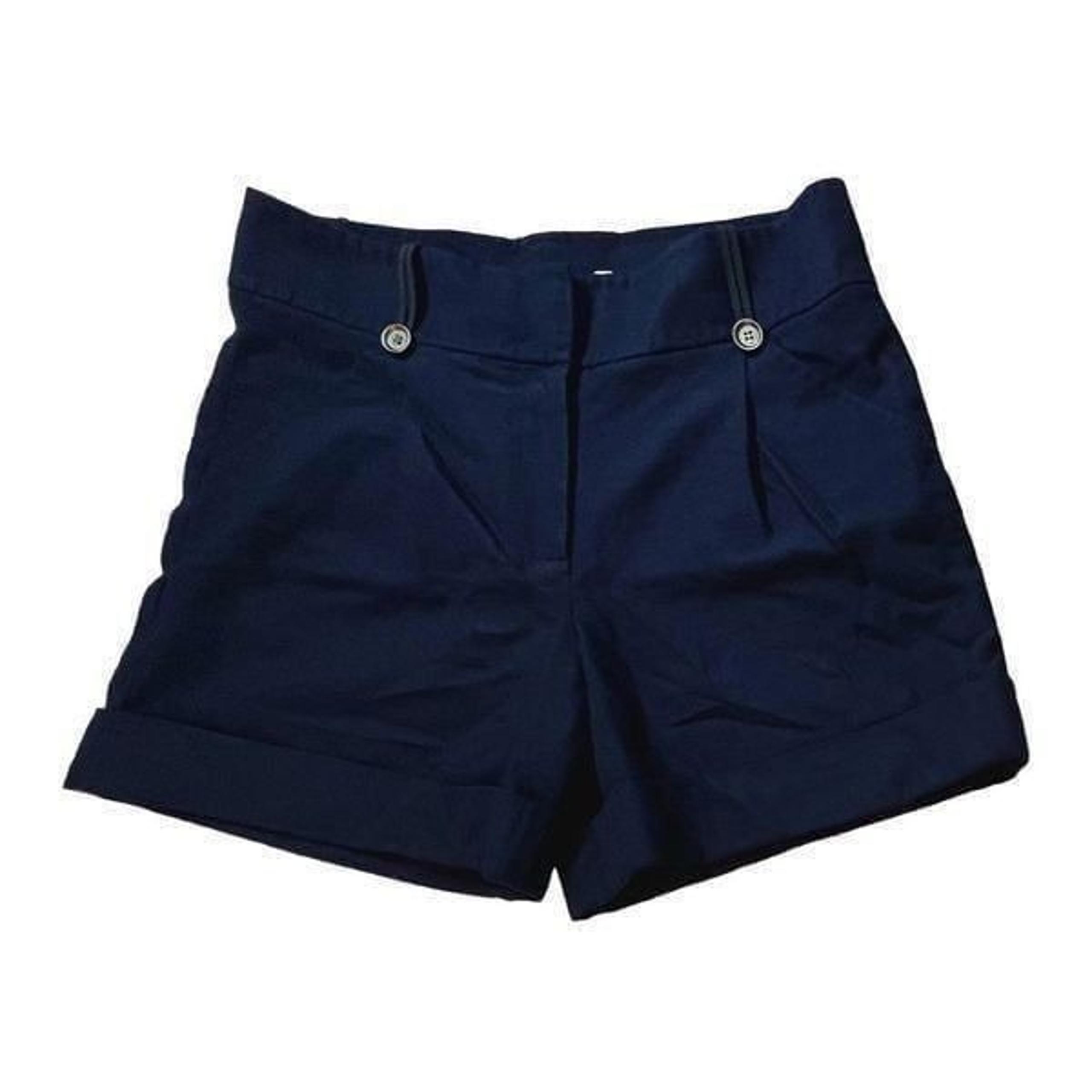 Diane Von Furstenberg Cuffed Mid Rise Pleated Navy Wool Shorts sz 4 Modern