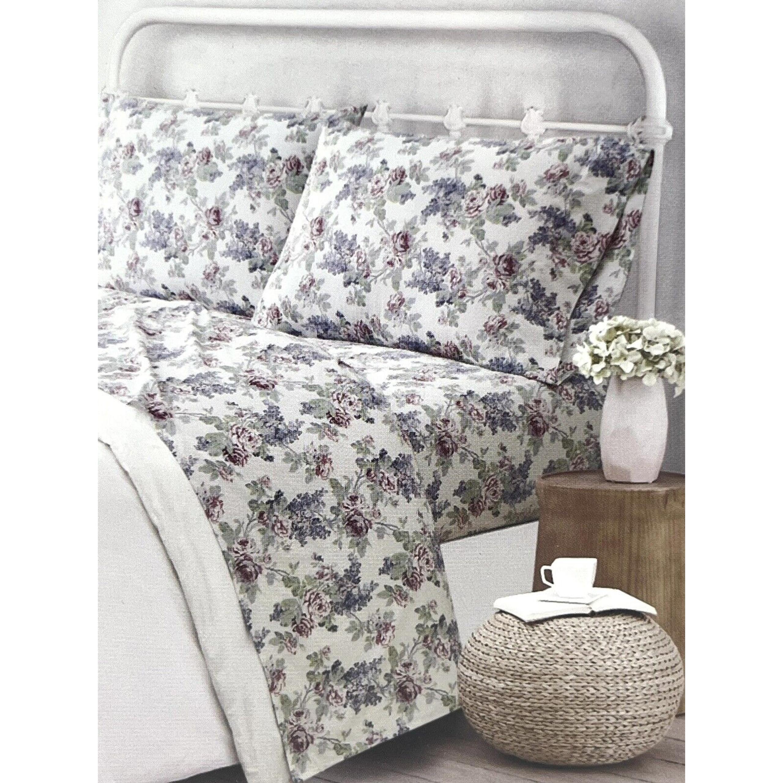 Shabby Chic The Farmhouse Rachel Ashwell Cotton Floral KING Sheet Set Pink Blue