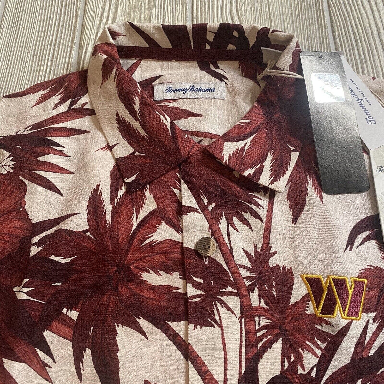 Tommy Bahama Washington Commanders Logo Button Front Floral Shirt Men’s S Silk