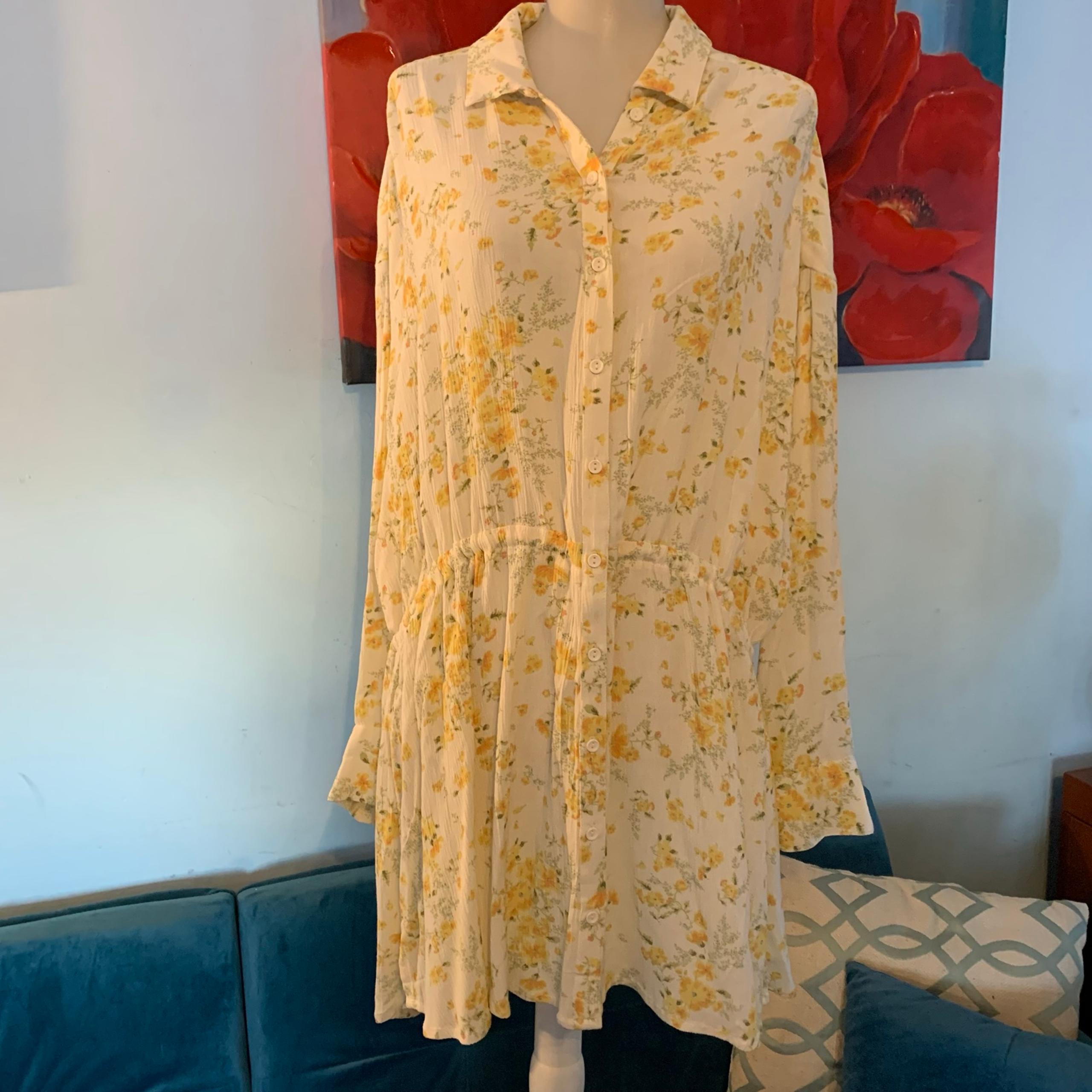 O’Neil Small S SALTWATER Yellow Floral CAMI Swim COVER-UP TUNIC Rtl $65
