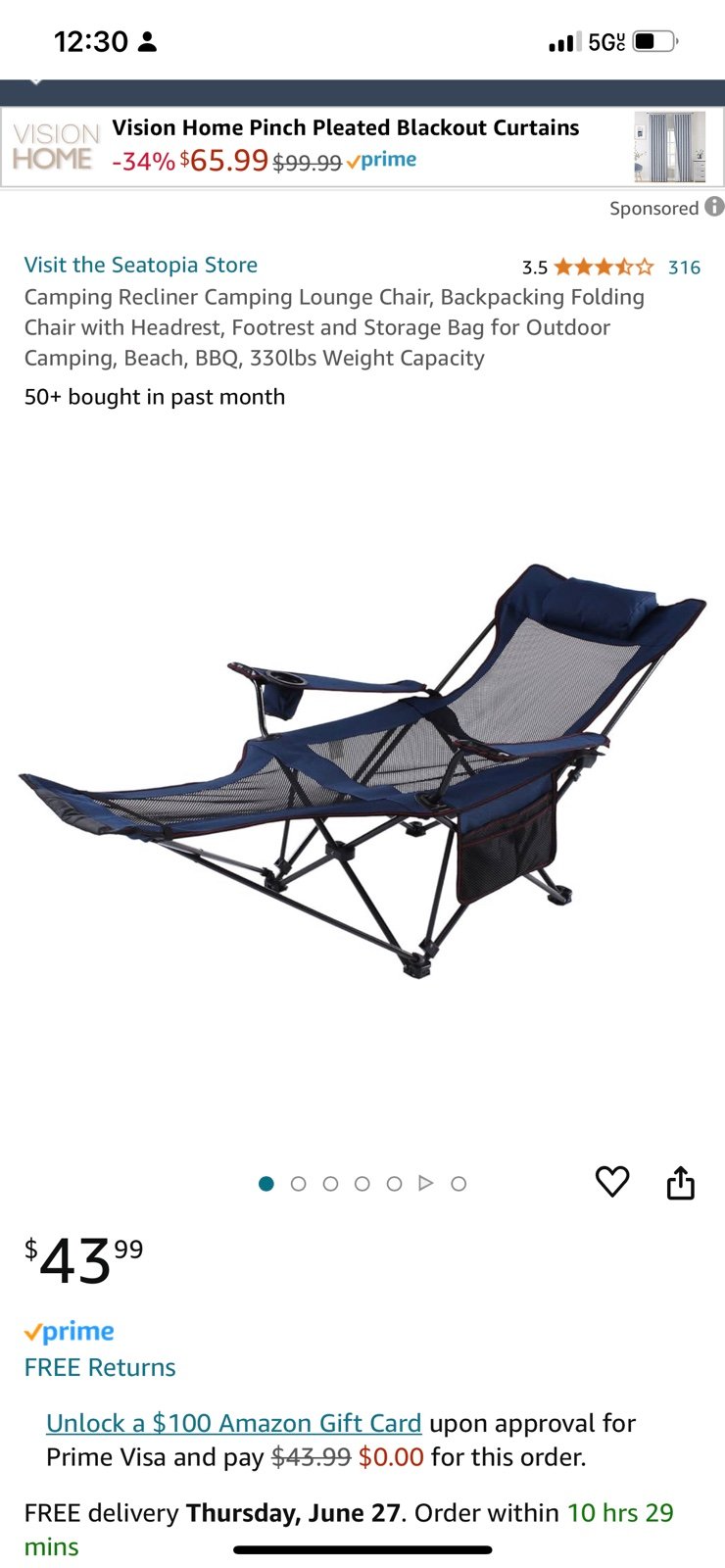Seatopia Camping Recliner Camping Lounge Chair, Backpacking Folding Chair with H
