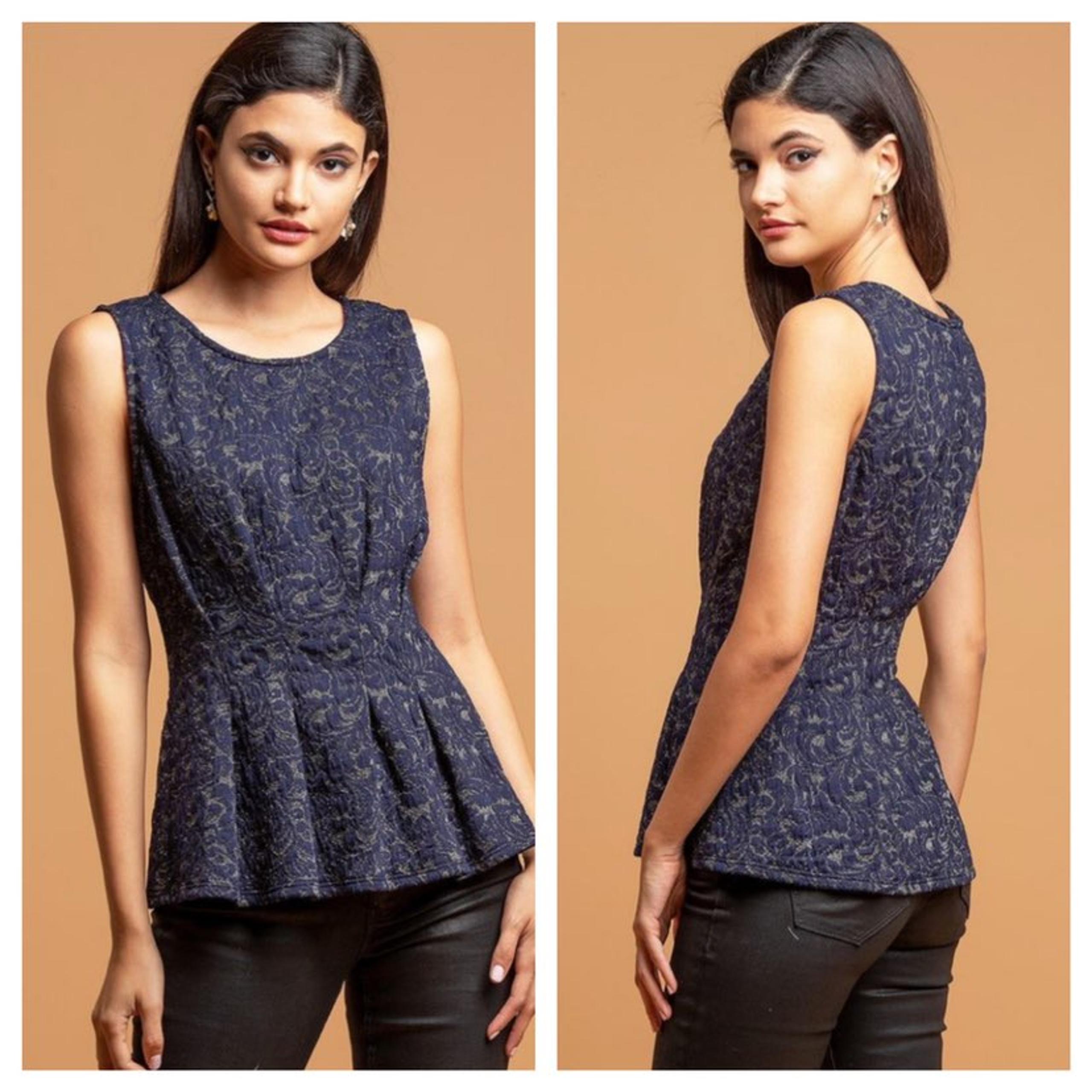 Anthro Eva Franco Metallic Peplum Top