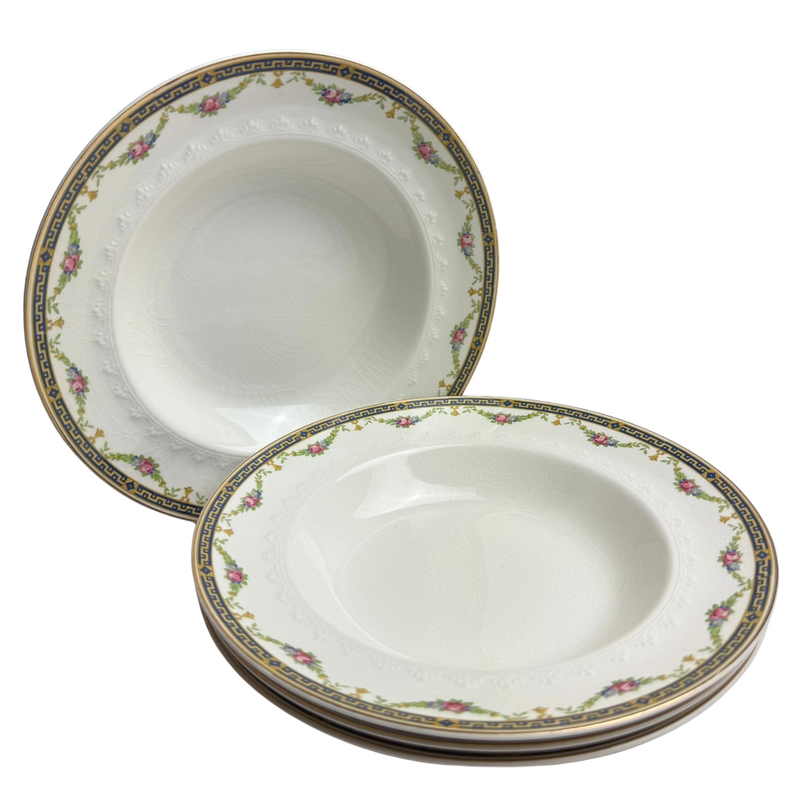 J&G Meakin Set of 4 Vintage Floral & Asian Inspired Border Porcelain Soup Bowls