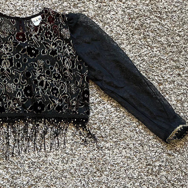 SAM Vintage 1970s Beaded Fringed Blouse