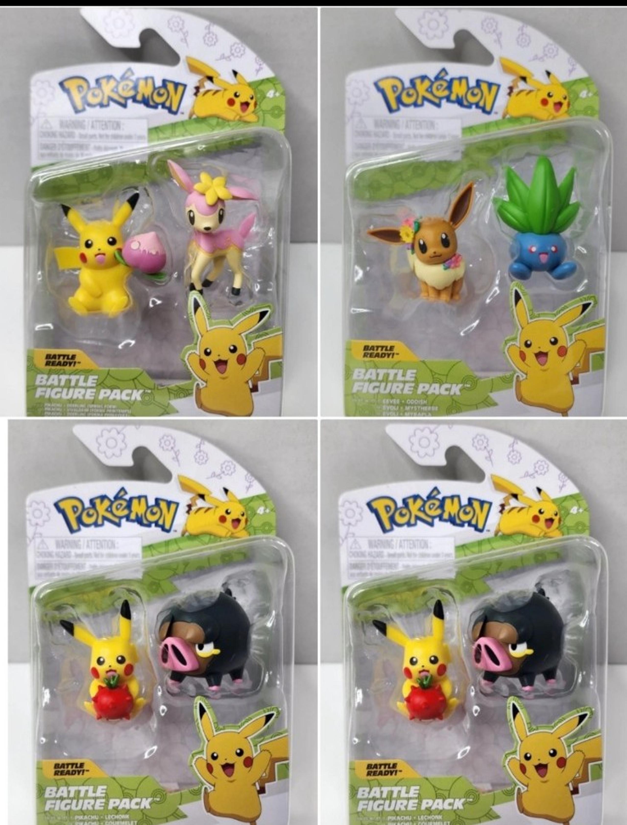 Pokémon Set of 4 Spring Battle Figures-Pikachu & Lechonk, Eevee & Oddish, Deerl