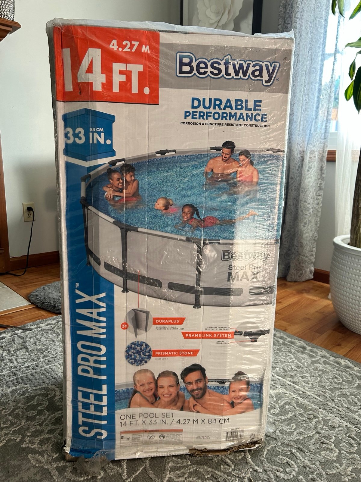 Bestway Power Steel Round Above Ground Pool Set, L 14’ x W 42” w/ Filter Pump