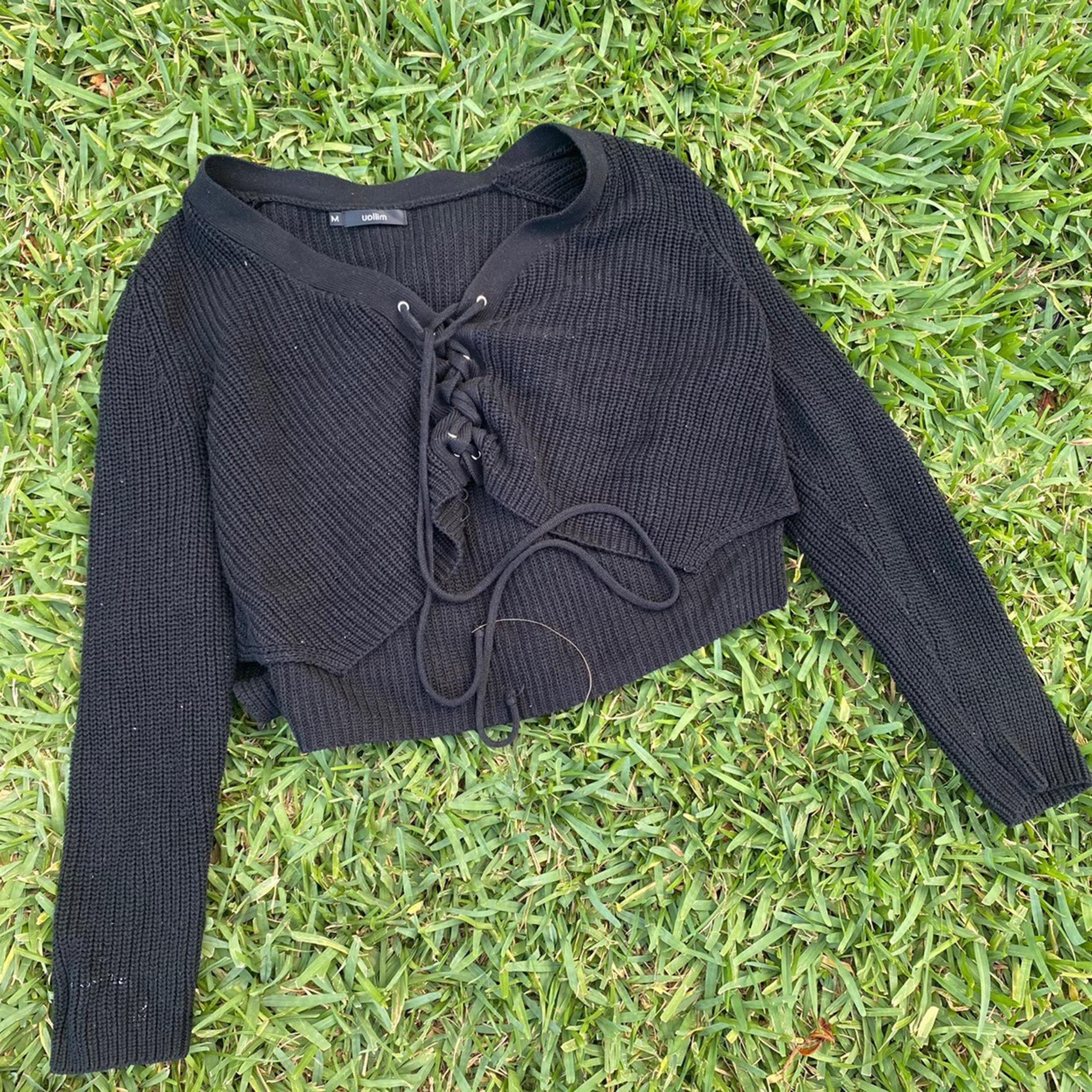Cropped Lace-up Sweater
