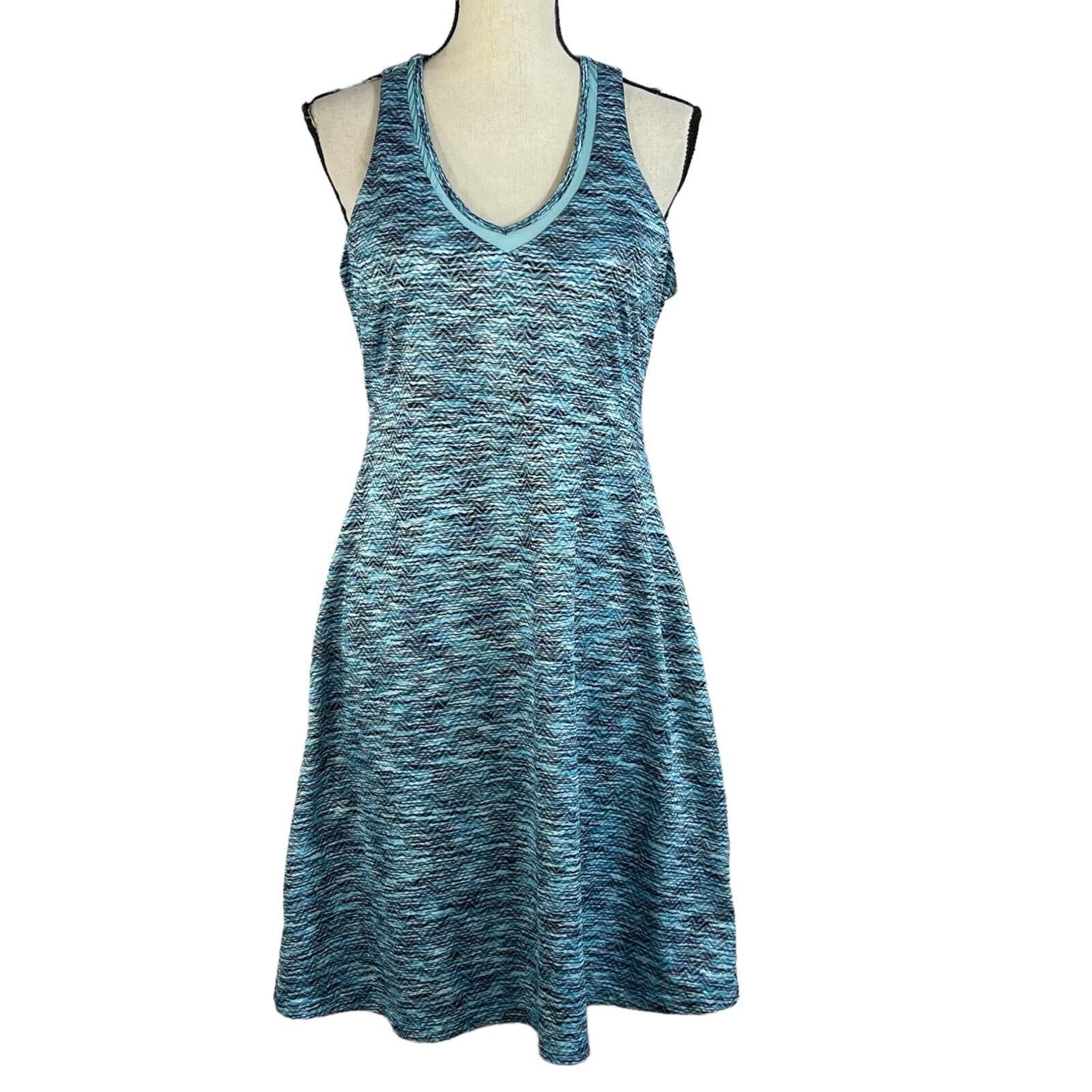 MPG Large A-Line Dress Sleeveless Racerback Stretch V-Neck Pockets Abstract Blue