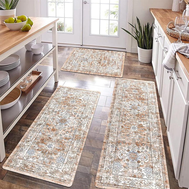 Kitchen Rugs Sets of 3 Non Slip Rubber Mats for Floor Waterproof