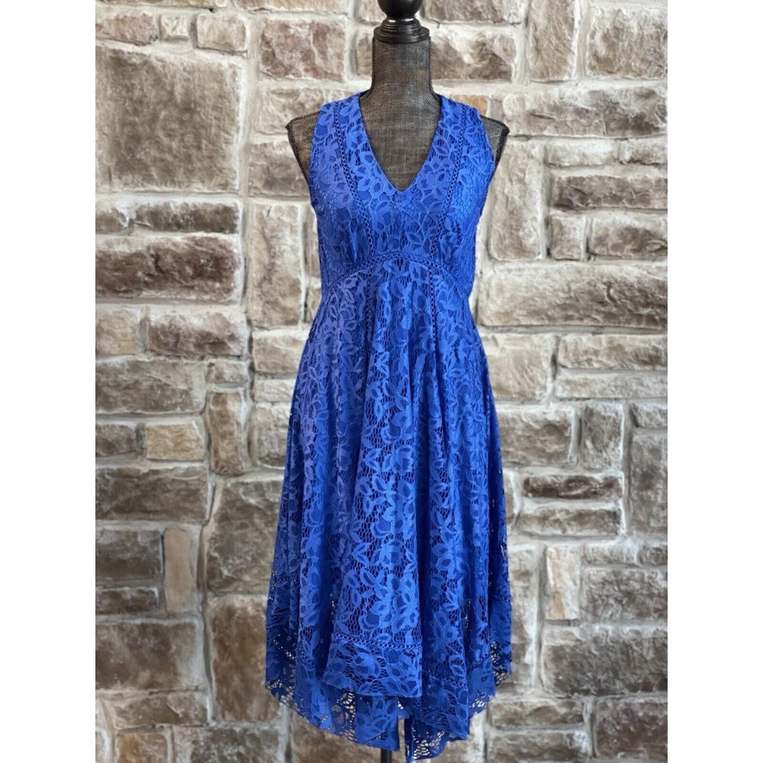 Size 10 New Navy Blue Lace Handkerchief Hem Dress Evening Wedding Occasion Nwt