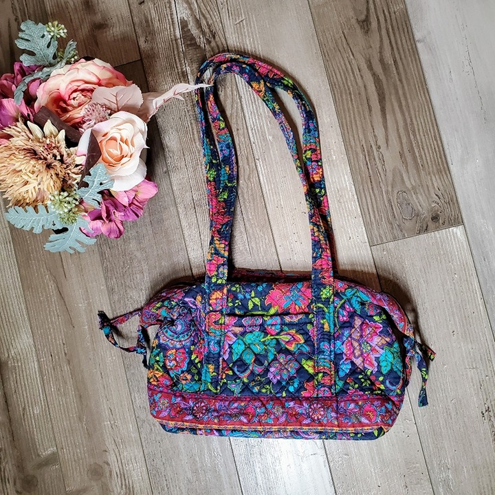 Stephanie Dawn Quilted Floral Shoulder Bag Makeup Over Night Preloved Purse EUC