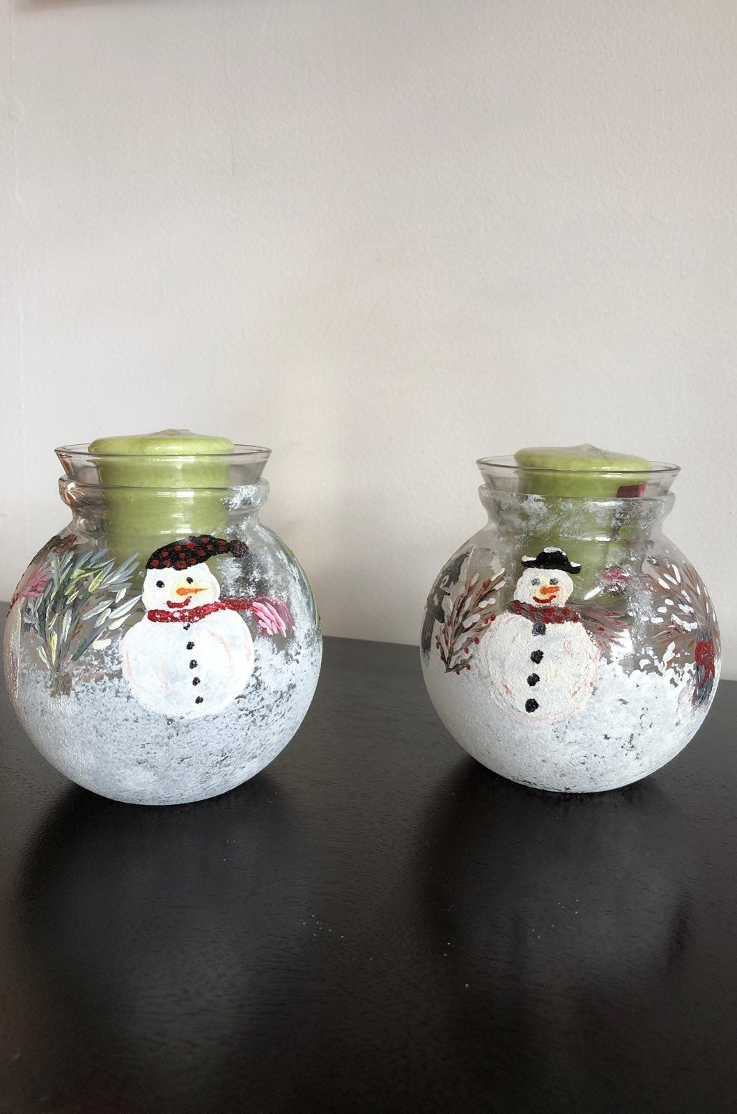 snowman candle holder hand painted
