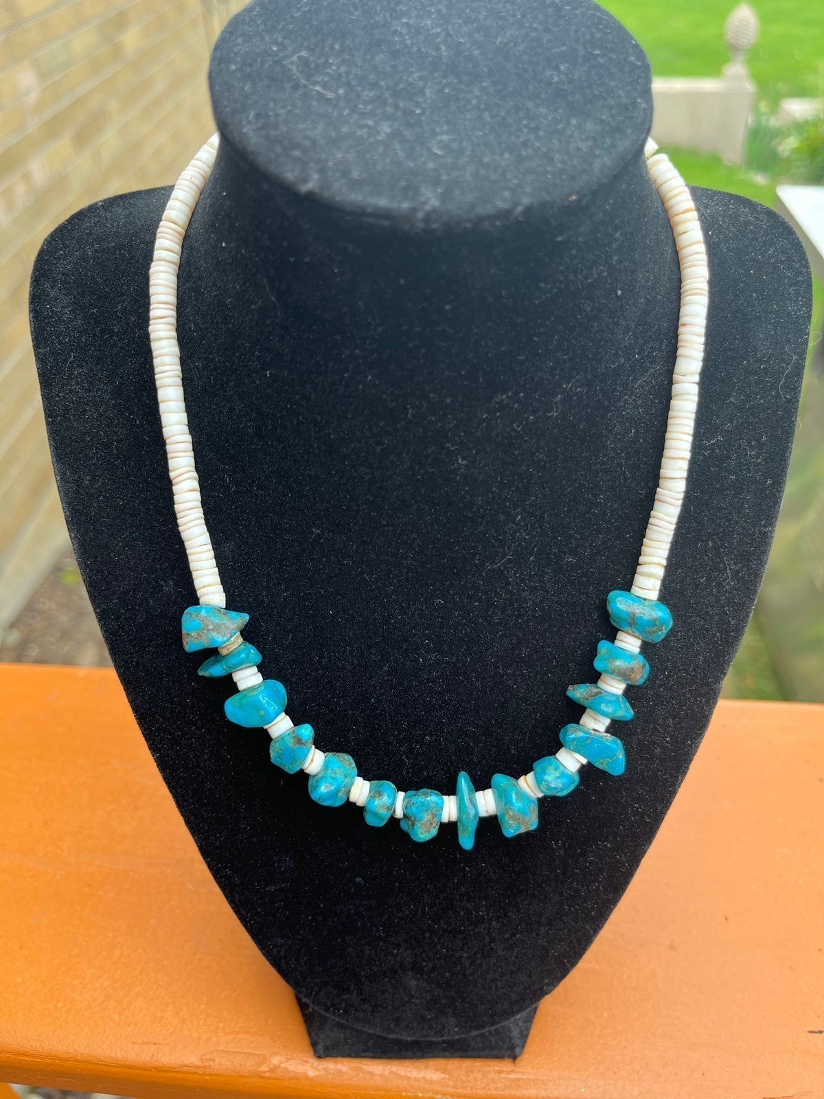 Vtg Native American Santo Domingo Turquoise Nuggets & Shell Necklace