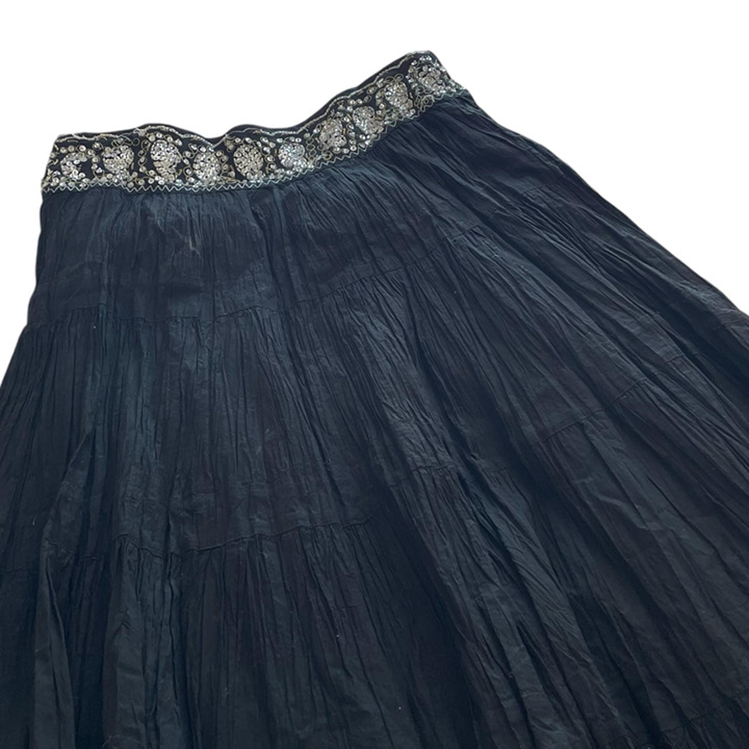 Vintage Y2K BCBG Broomstick Tiered Maxi Skirt S Black Beaded Bohemian Whimsygoth