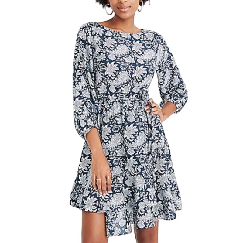 Apiece Apart 6 Womens Sabine Floral Mini Dress Navy White Ruffle