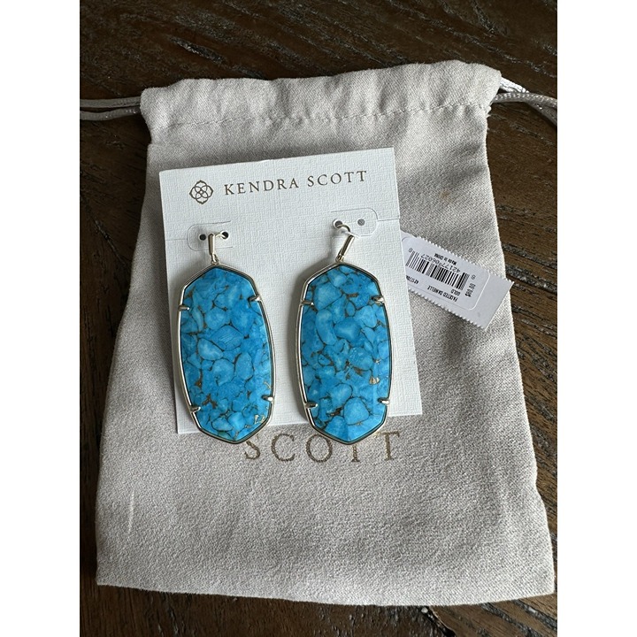 Kendra Scott Faceted Danielle Statement Earrings Bronze Veined Turquoise NEW 80