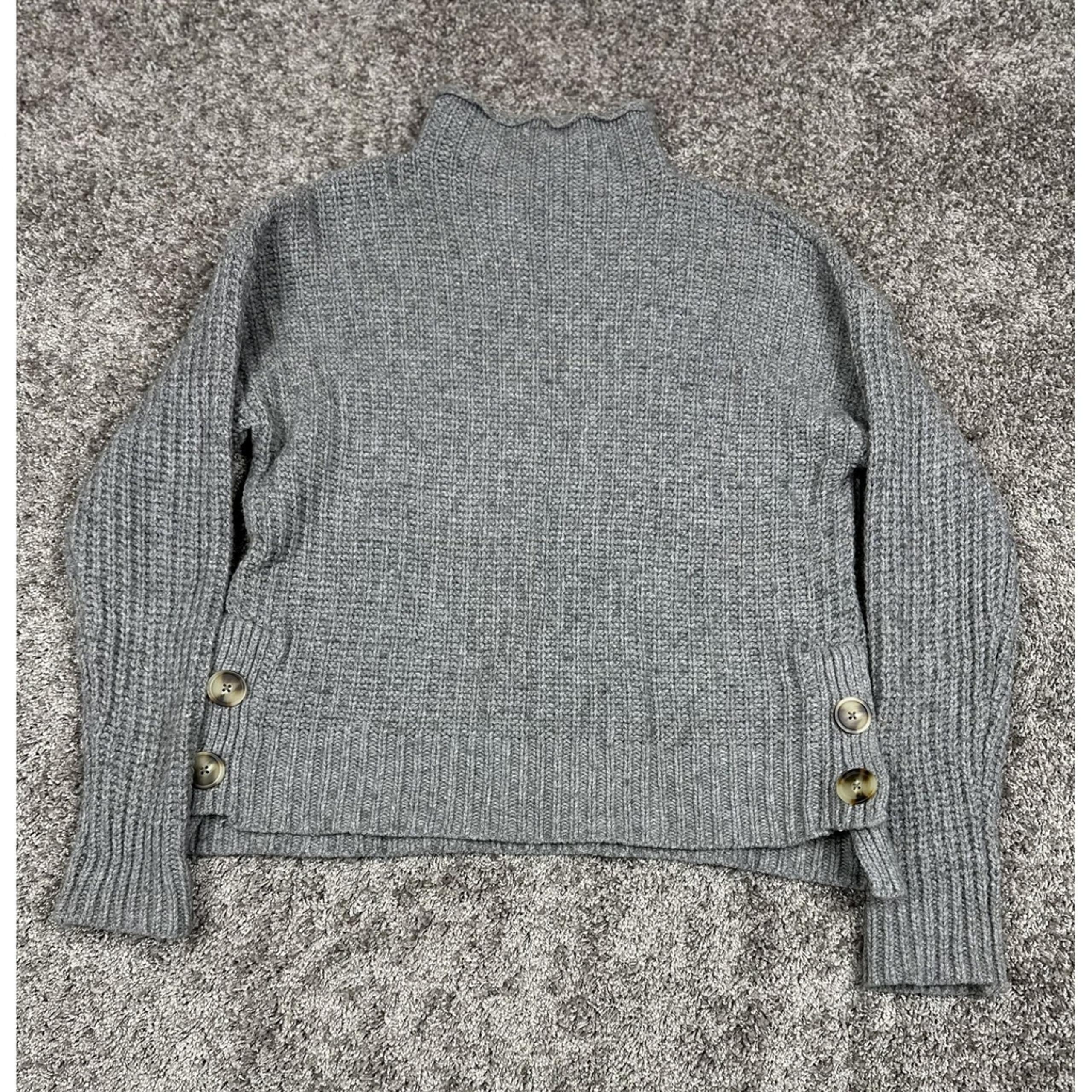 Madewell Sweater Womens Medium Gray Button Side Mock Neck Wool Cotton Blend Knit