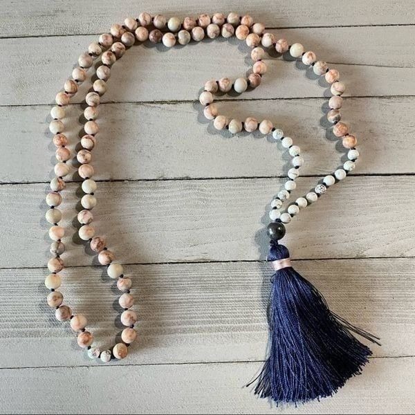 Rhodochrosite Howlite Mala Necklace