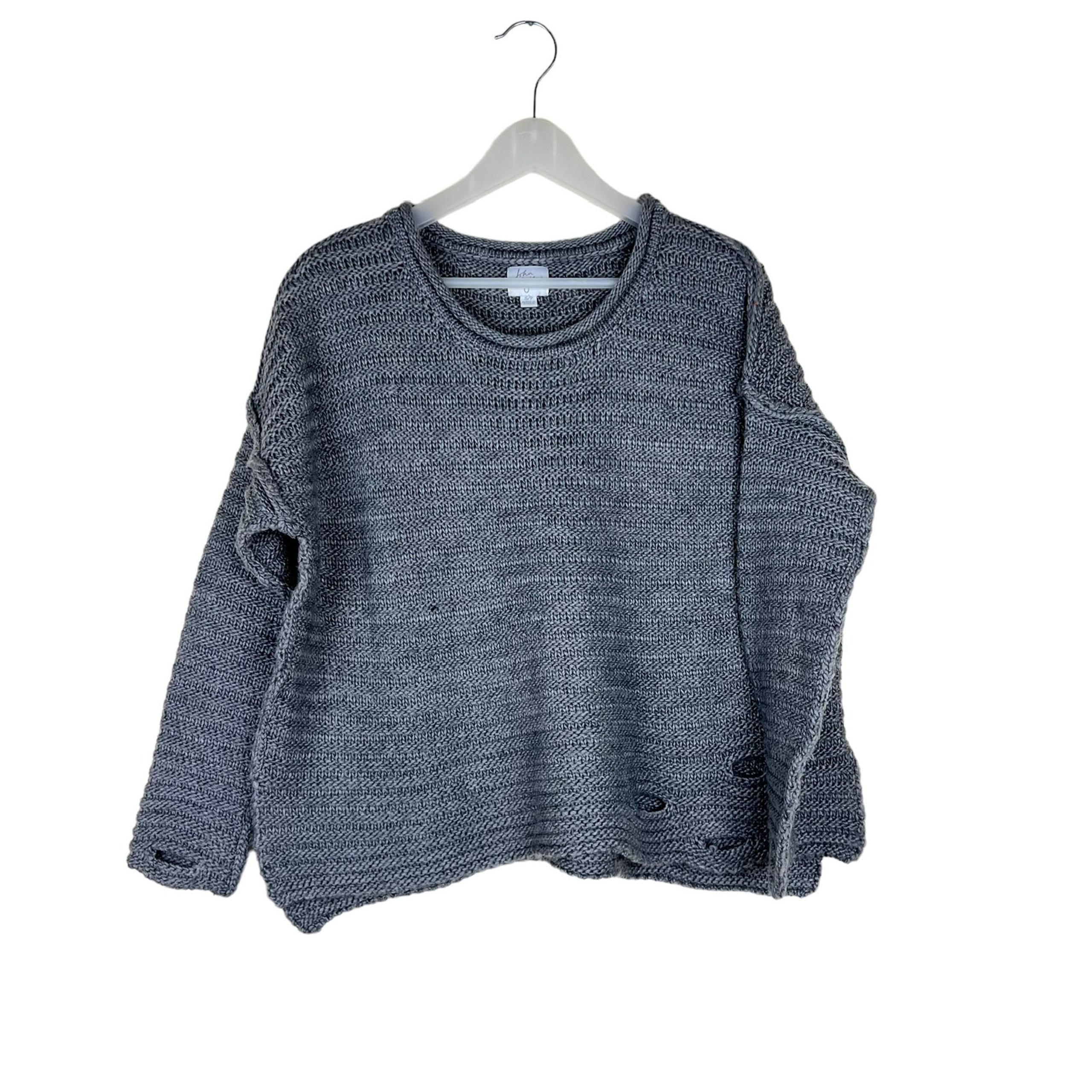 John + Jenn Distressed Crewneck Sweater in Gray Size Small