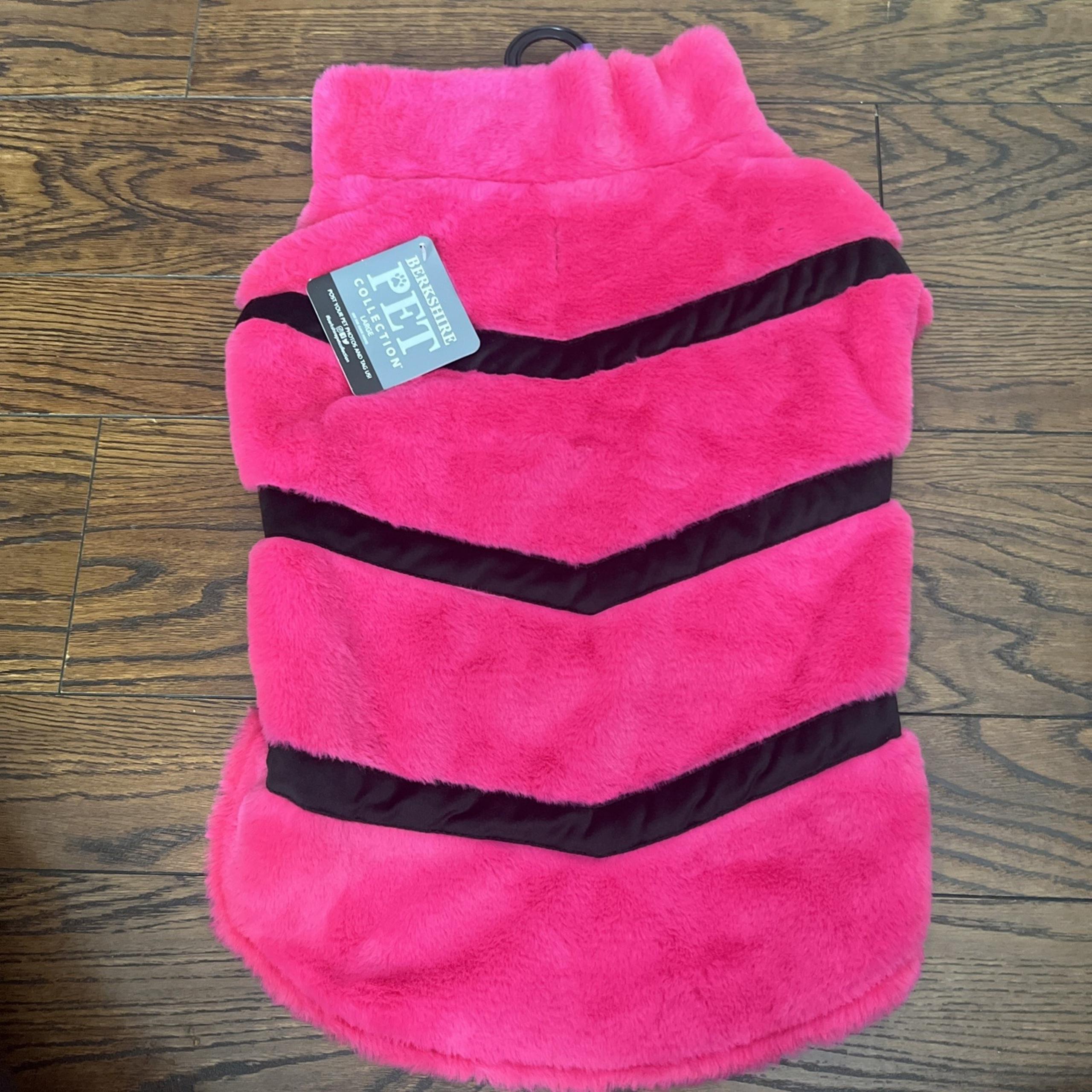 Berkshire Pet Pink Black V Striped Faux Fur Dog Coat Satin Lined Large