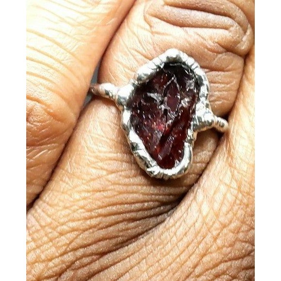 Raw garnet crystal ring handmade