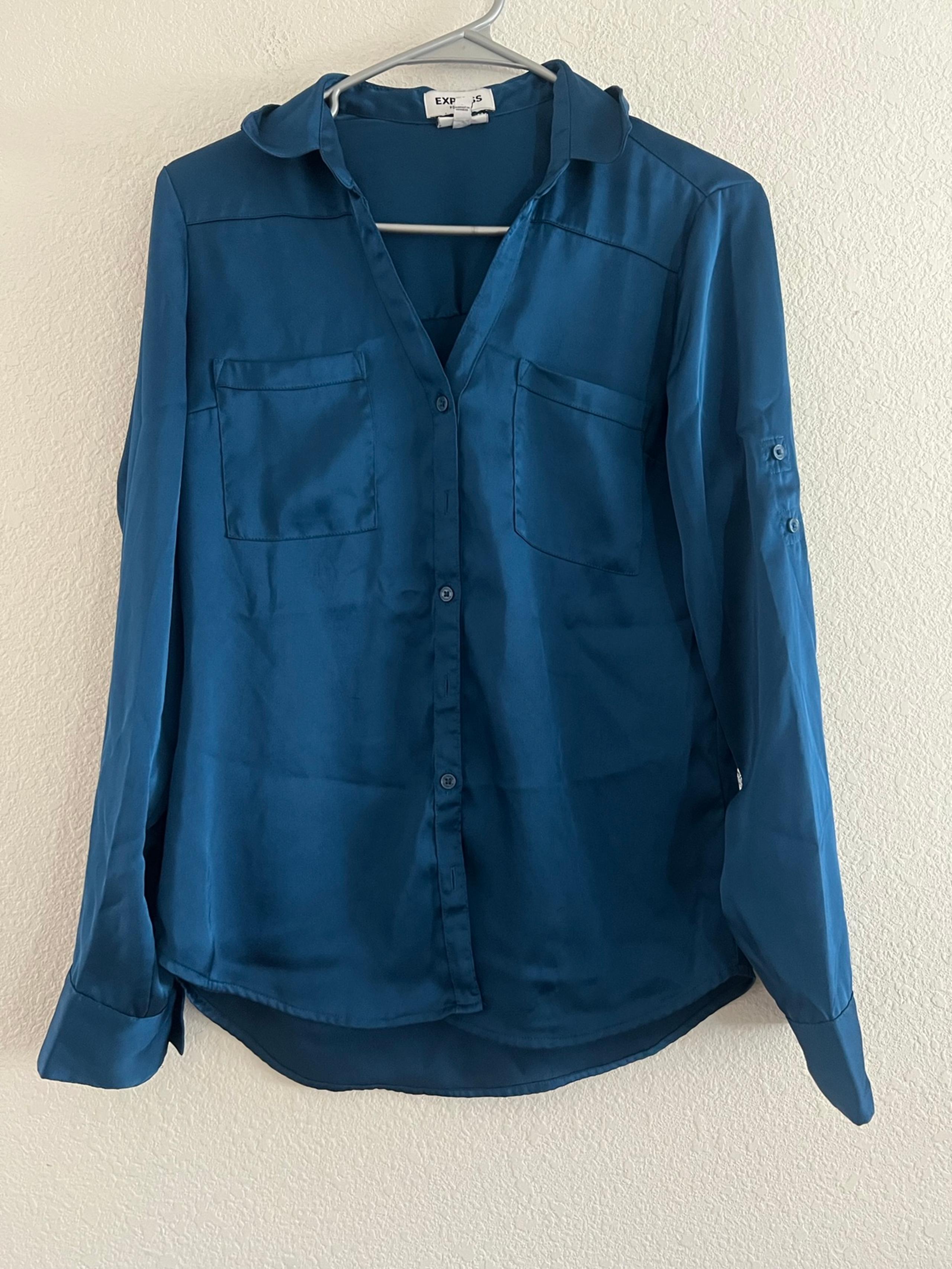 Express Blue Button Down Shirt with Notched Collar