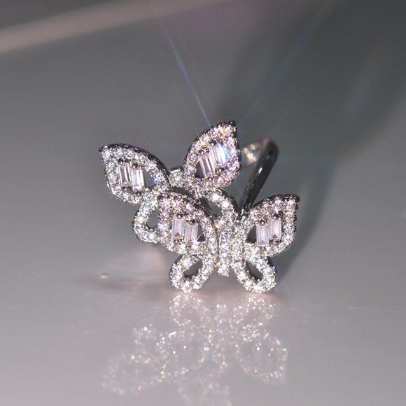 Stamped 925/18K Diamond Butterfly Ring