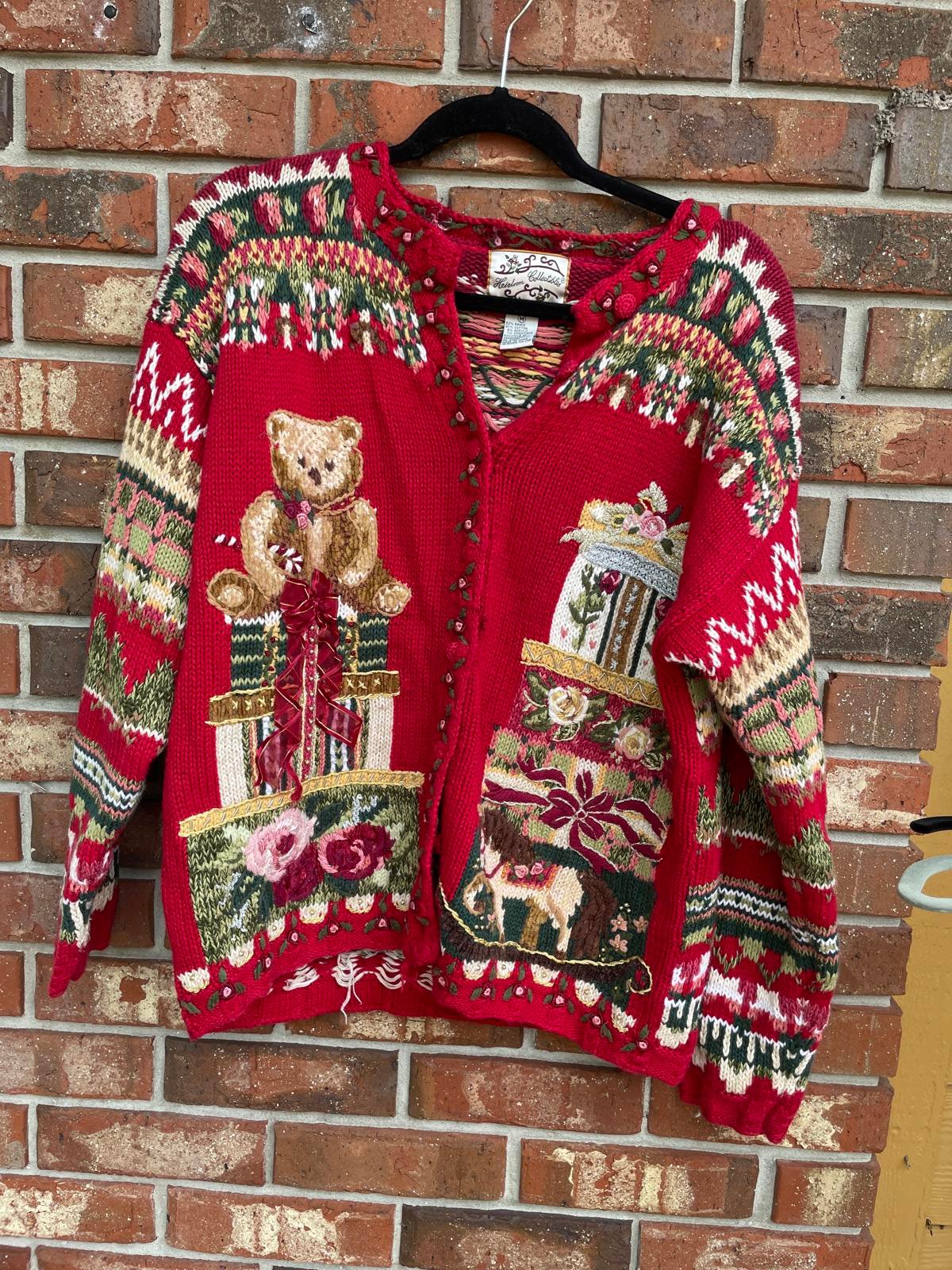 Heirloom collectibles medium womens Christmas sweater with teddy bears