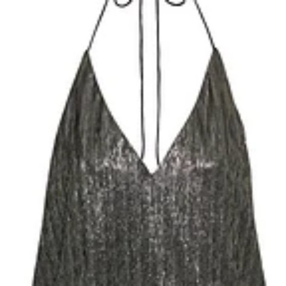 Alice + Olivia Fern metallic jersey halter neck top L