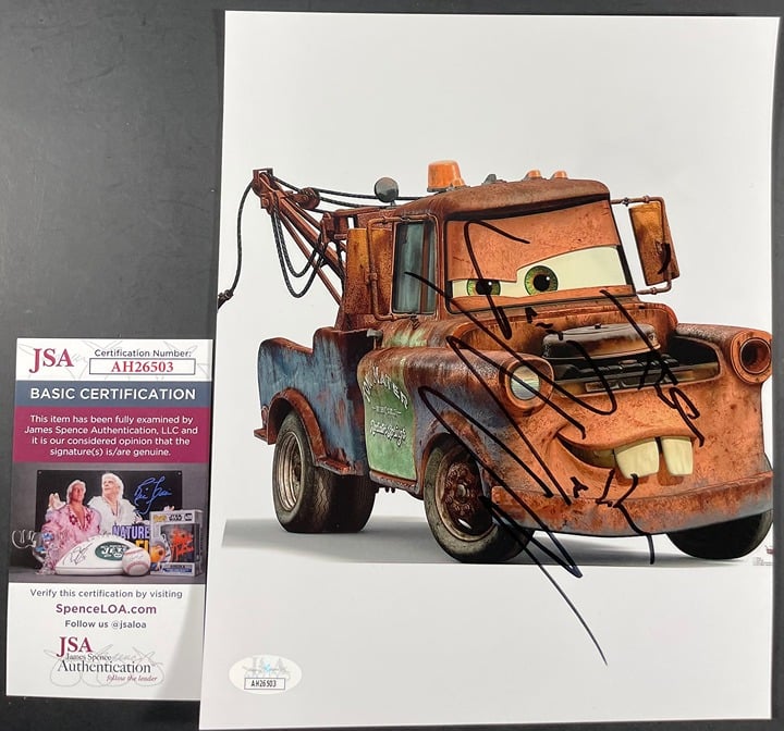 Larry The Cable Guy Signed Disney Cars Mater 8x10 Photo B Autograph JSA COA